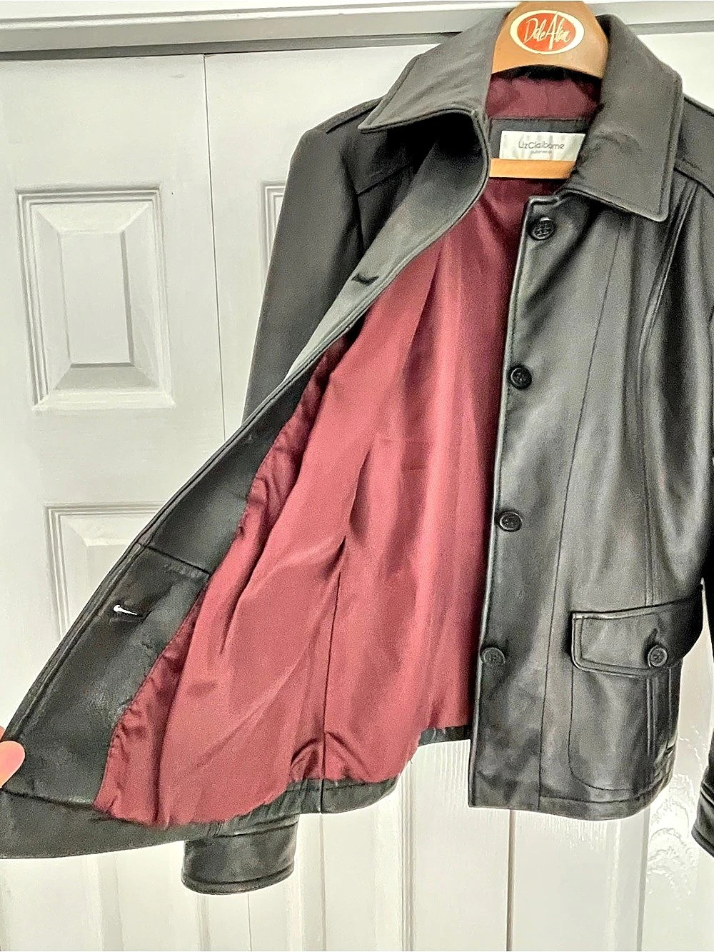 Liz Claiborne Black Genuine Leather Button Front Jacket — Women’s Medium - Picture 10 of 10